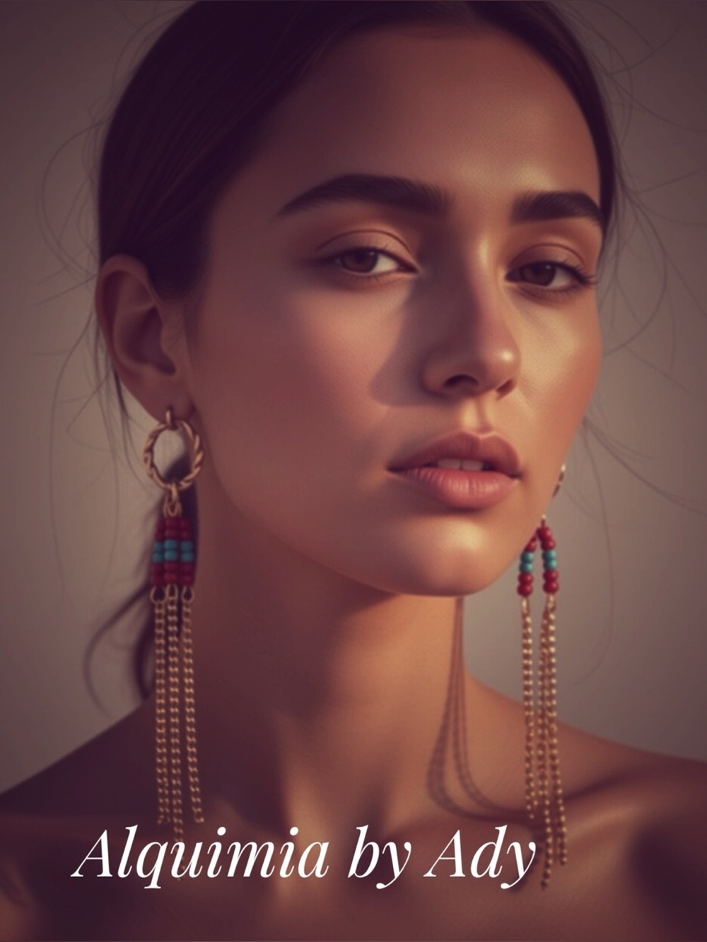 XL + Gold Chain Drop Earrings with Red and Turquoise Beads